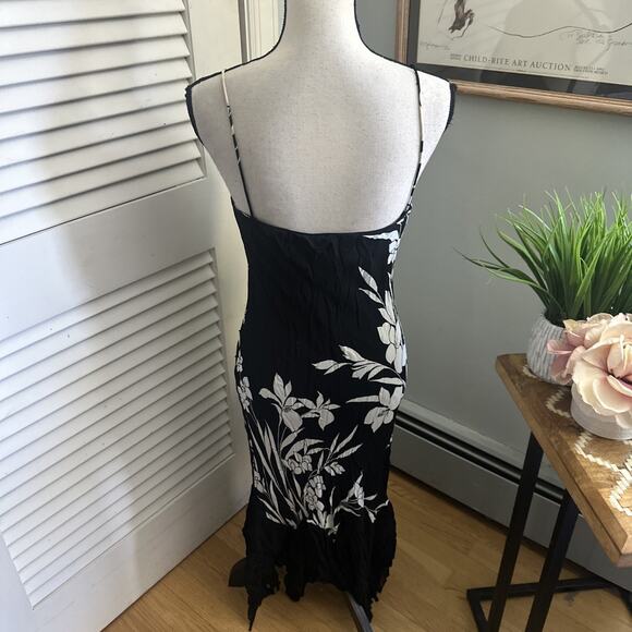 EVA BLUE Dress Womens 10 Black Floral Strappy Midi Asymmetric Fairy Grunge Y2K - Picture 5 of 11